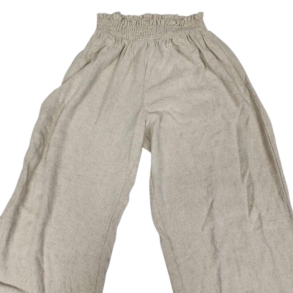 Pink Lily Palazzo Pants Womens Sz Med Tan Beige Linen Blend Beachy Coastal - Picture 2 of 5